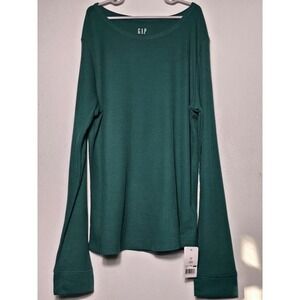 GAP Waffle Knit Long Sleeve Top Women's Medium Green NWT